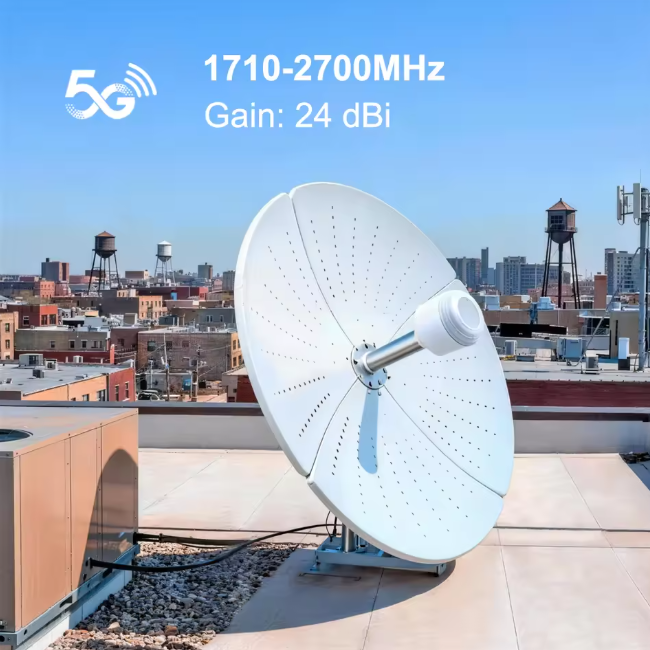 Universal 1710-2700MHz 24 DBi Parabolic Dish Antenna 4G LTE 5G External Outdoor Grid Antenna for Rural Signal Wireless Bridge