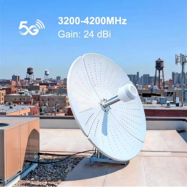 High Performance 3200-4200MHz 24dBi Grid Parabolic Antenna Point-to-Point Outdoor Directional Antenna for WIMAX 5G Networks